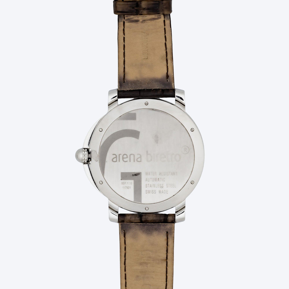 Pre Owned Gérald Genta Arena Bi-Retro 45mm Steel Watch with Silver Dial and Brown Leather Strap