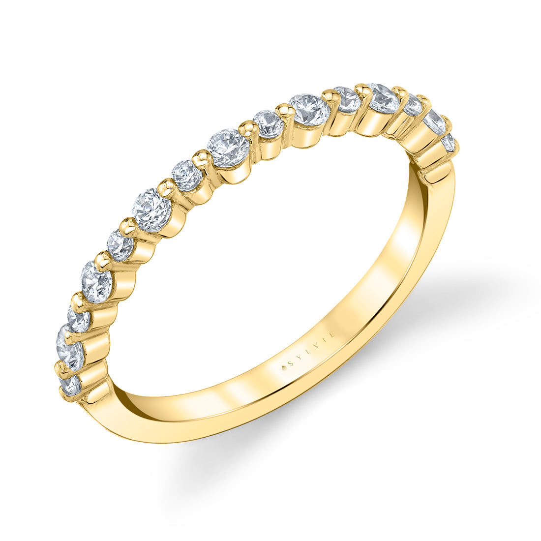 Sylvie 18K Yellow Gold Dainty Alternating Shared Prong Diamond Wedding Band