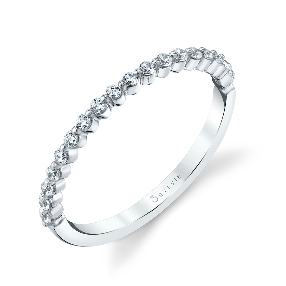 Sylvie 18K White Gold Stackable Diamond Wedding Band