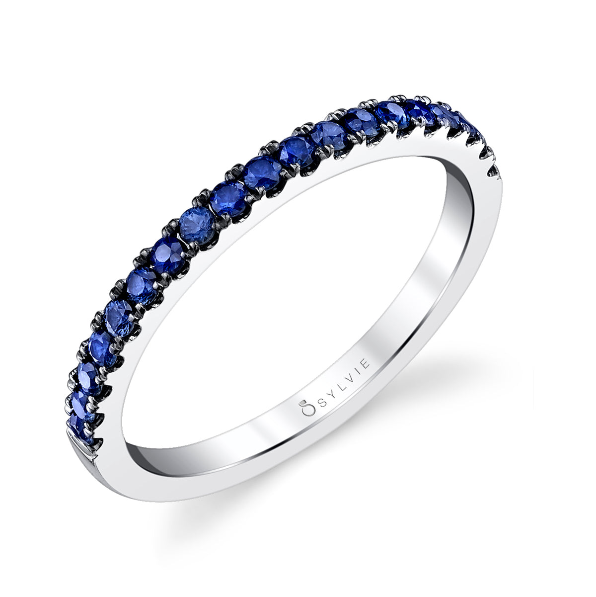 Sylvie 18K White Gold Blue Sapphire Wedding Band