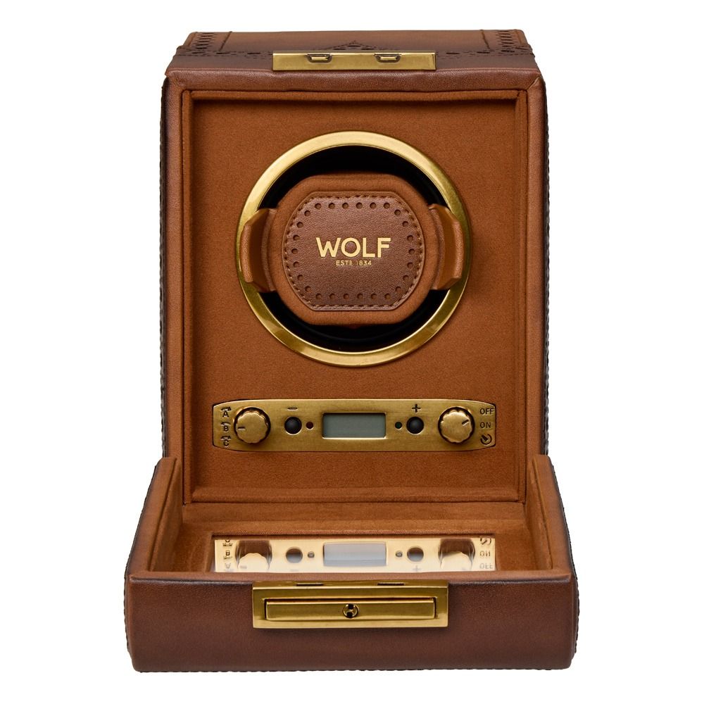 WOLF Brogue Single Watch Winder — Burnished Brown