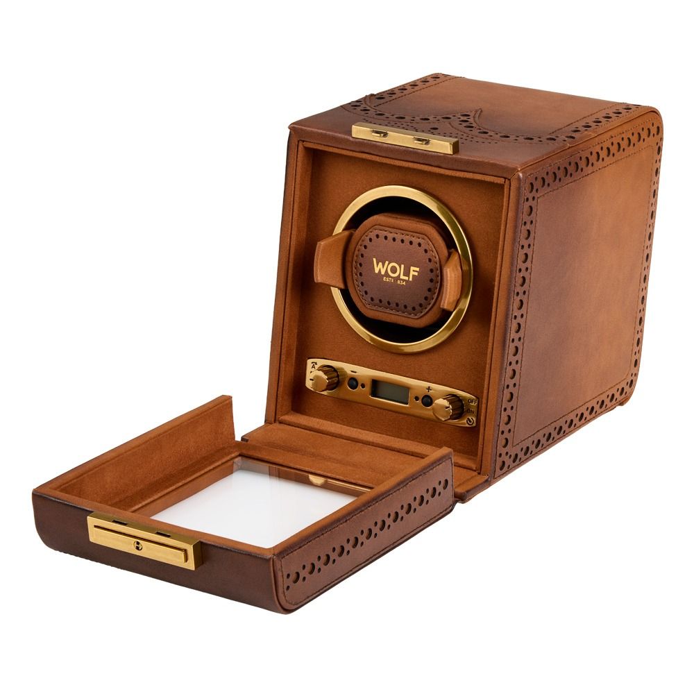 WOLF Brogue Single Watch Winder — Burnished Brown