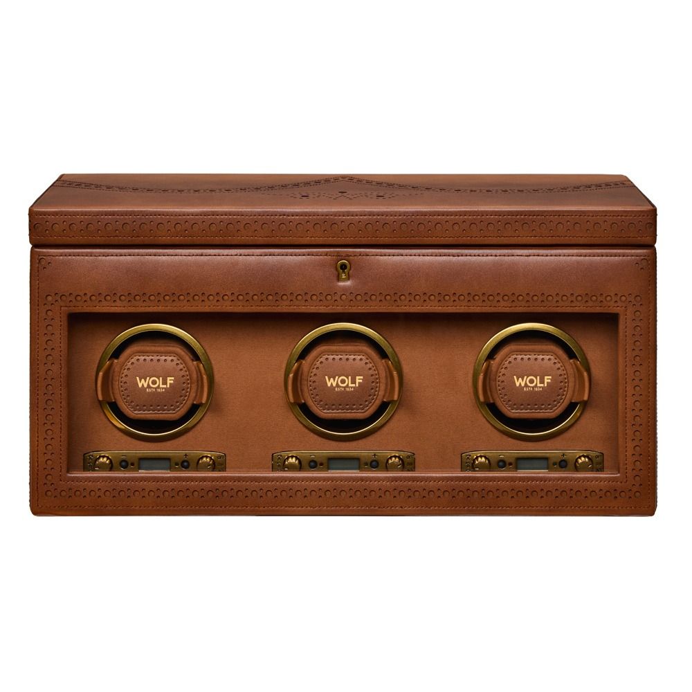WOLF Brogue Triple Winder with Storage — Burnished Brown
