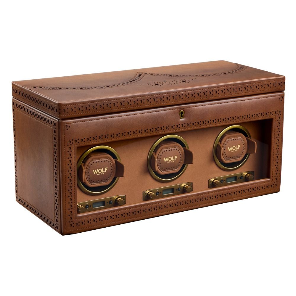WOLF Brogue Triple Winder with Storage — Burnished Brown