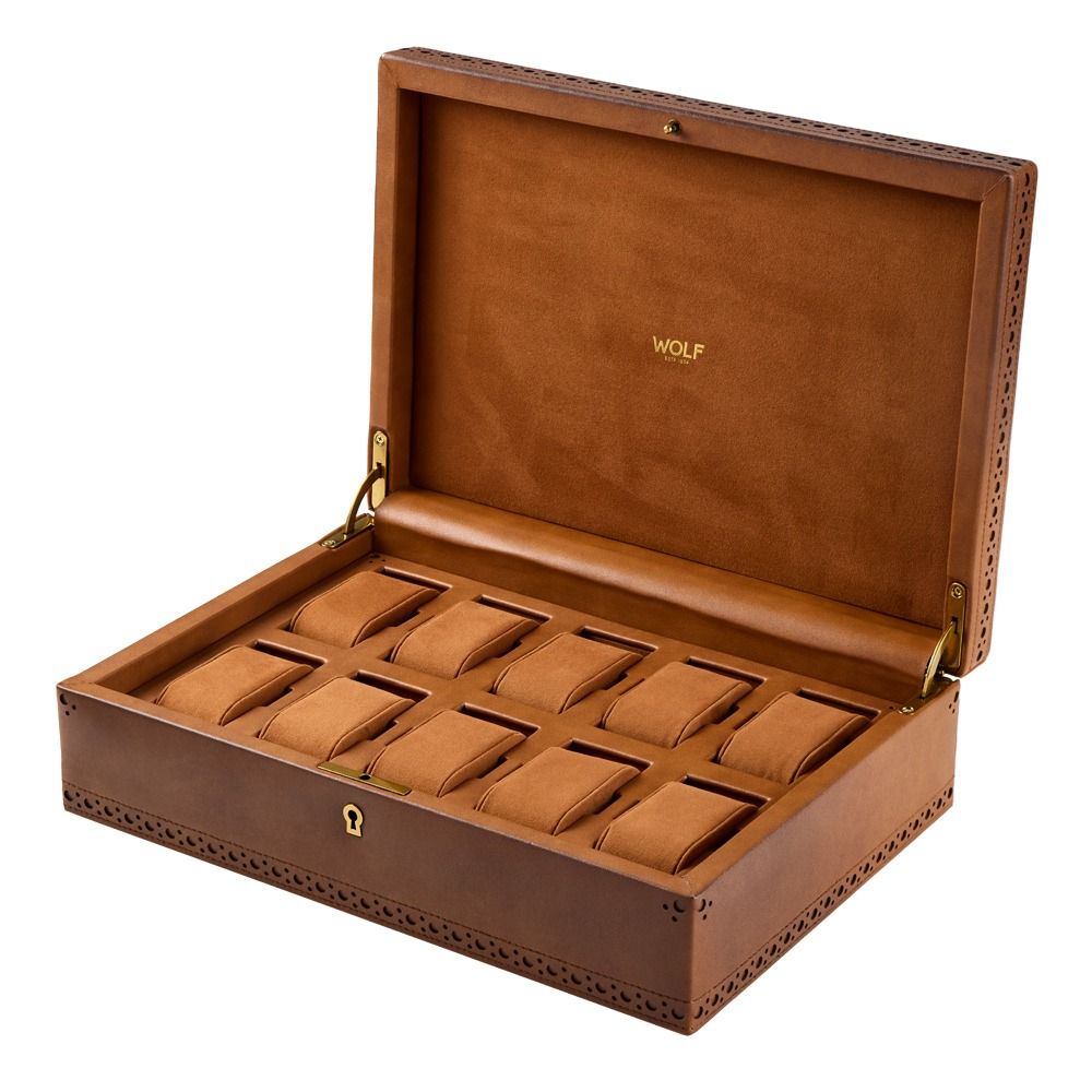 WOLF Brogue 10 Piece Watch Box — Burnished Brown