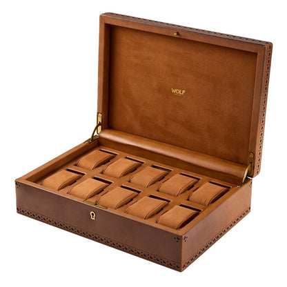 WOLF Brogue 10 Piece Watch Box — Burnished Brown