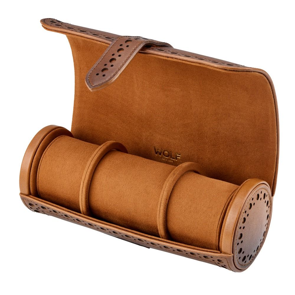 WOLF Brogue Triple Watch Roll — Burnished Brown