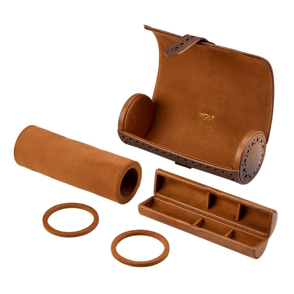 WOLF Brogue Triple Watch Roll — Burnished Brown