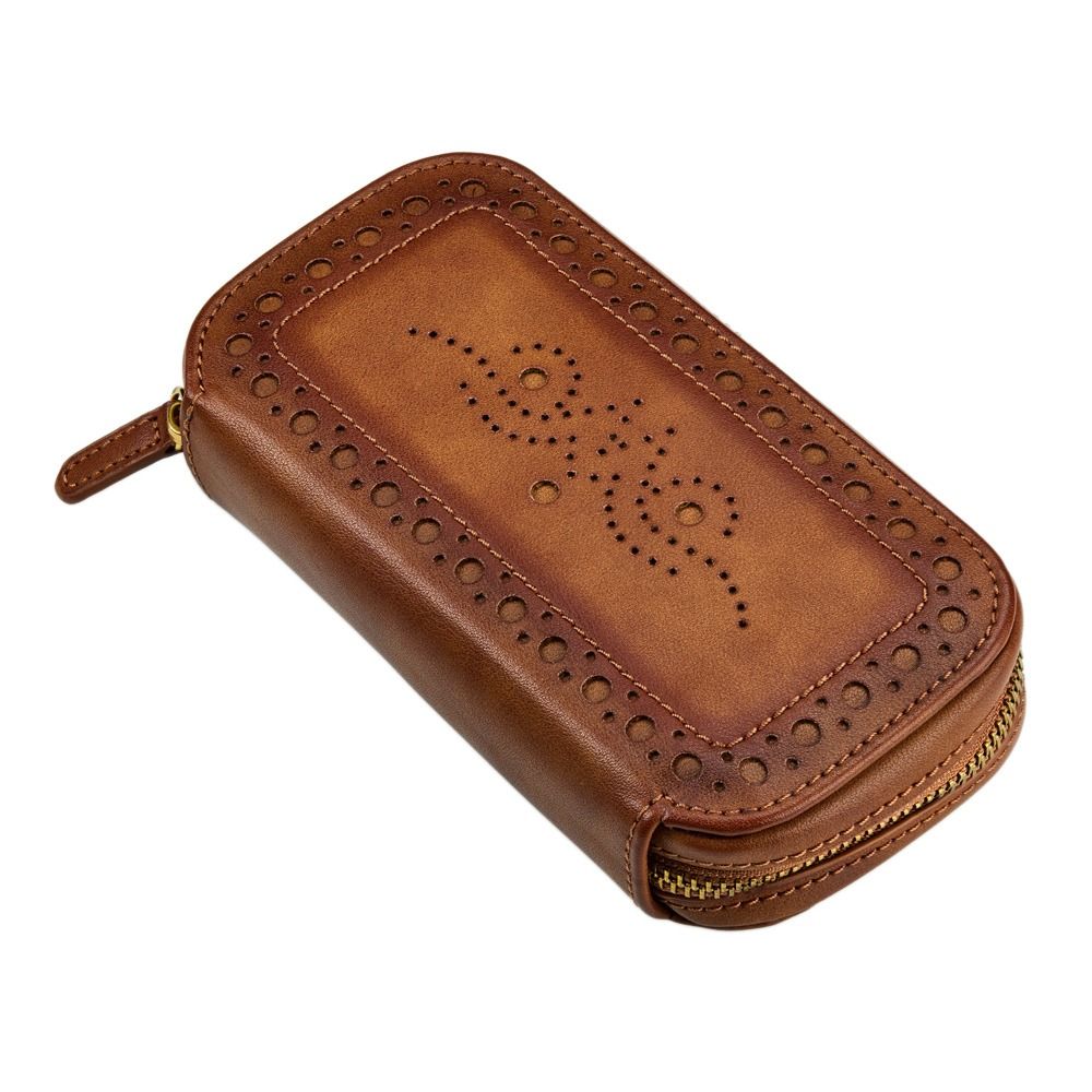 WOLF Brogue 2 Piece Watch Zip Case — Burnished Brown