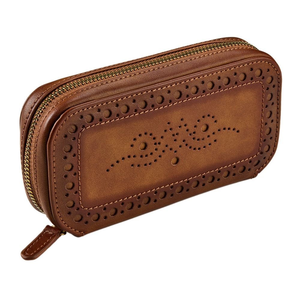 WOLF Brogue 2 Piece Watch Zip Case — Burnished Brown