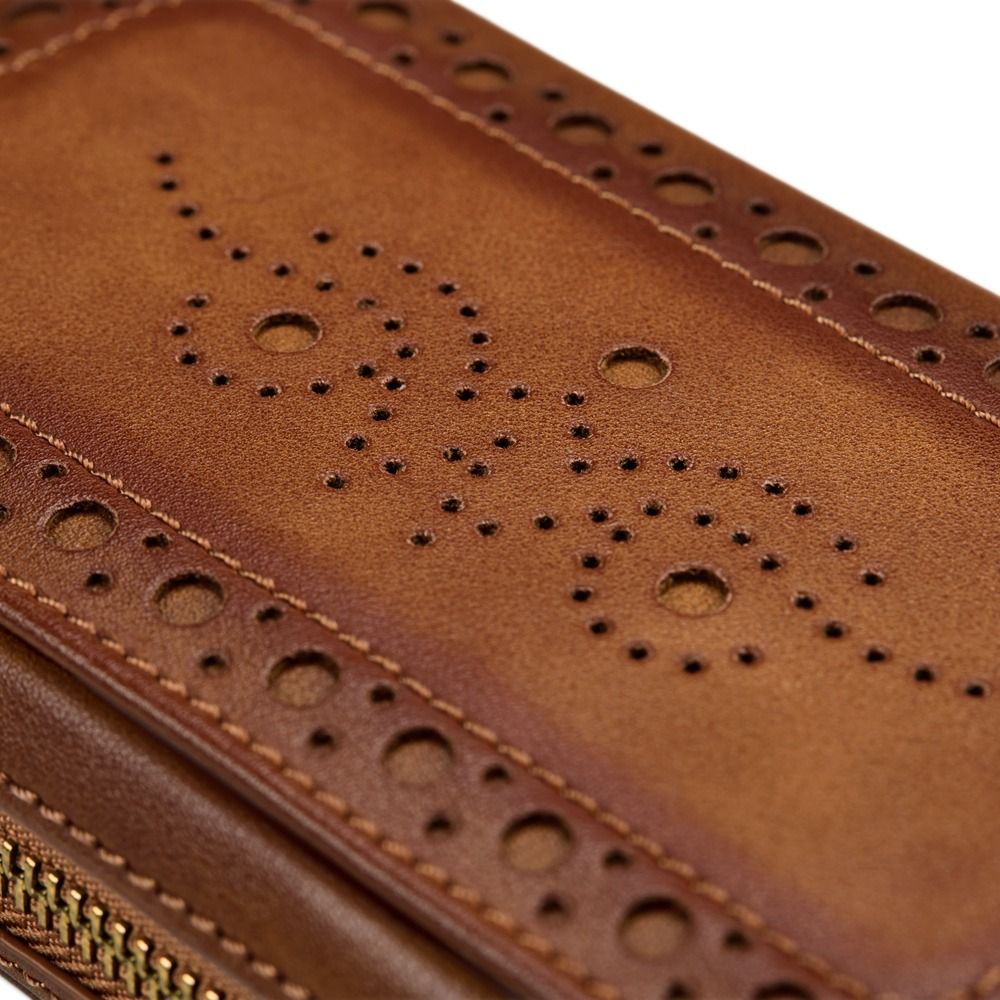 WOLF Brogue 2 Piece Watch Zip Case — Burnished Brown