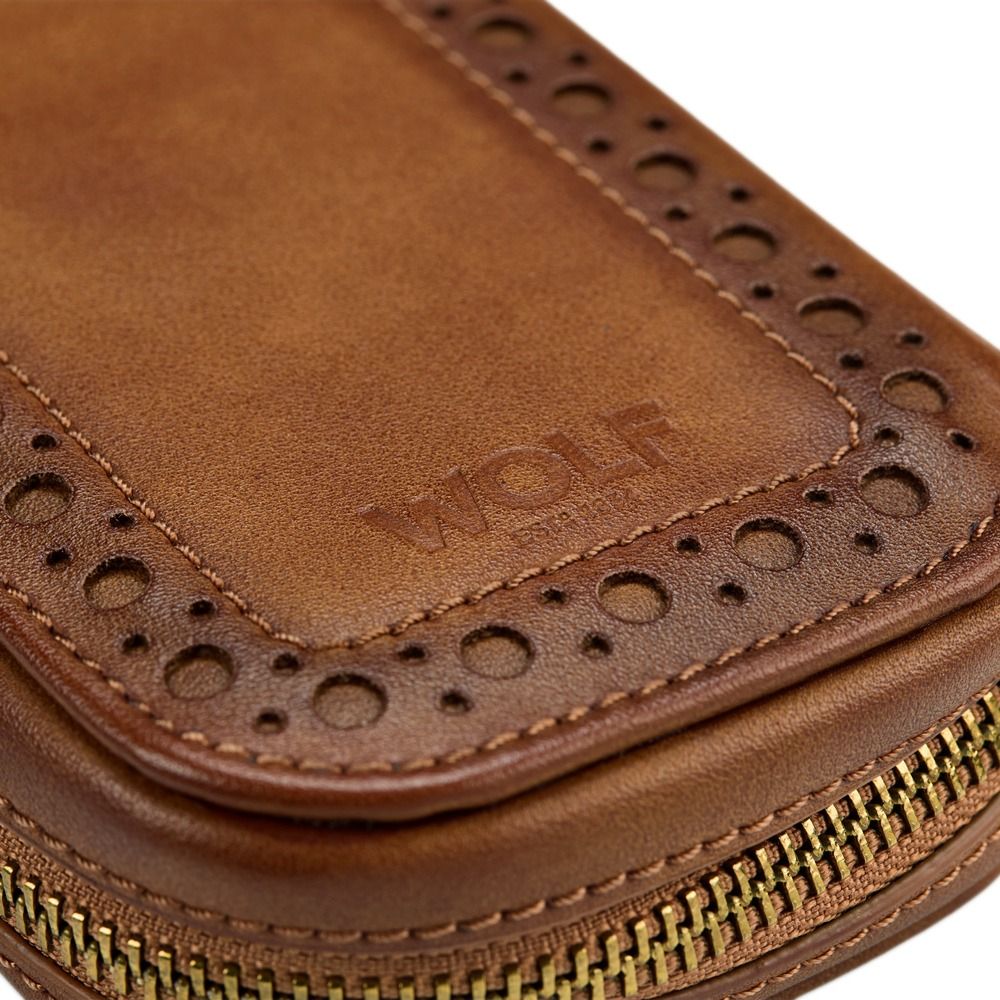 WOLF Brogue 2 Piece Watch Zip Case — Burnished Brown