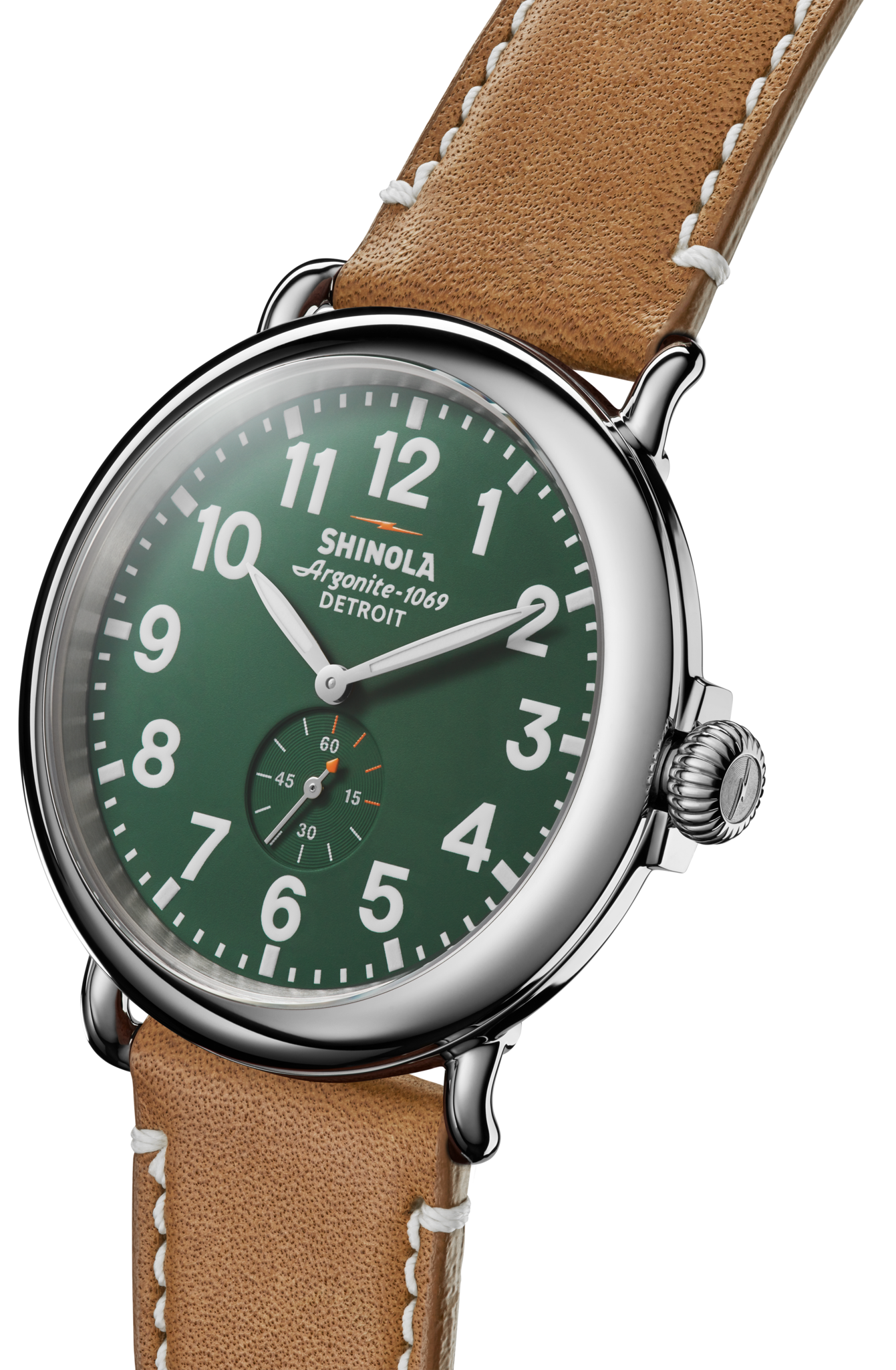 Shinola Runwell 47mm Green Dial Tan Leather Strap Watch
