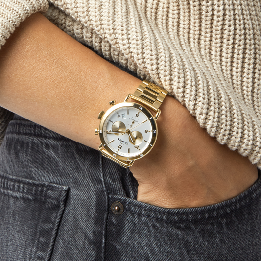 Shinola Canfield Sport Chronograph 40mm Silver Dial Gold-PVD Watch