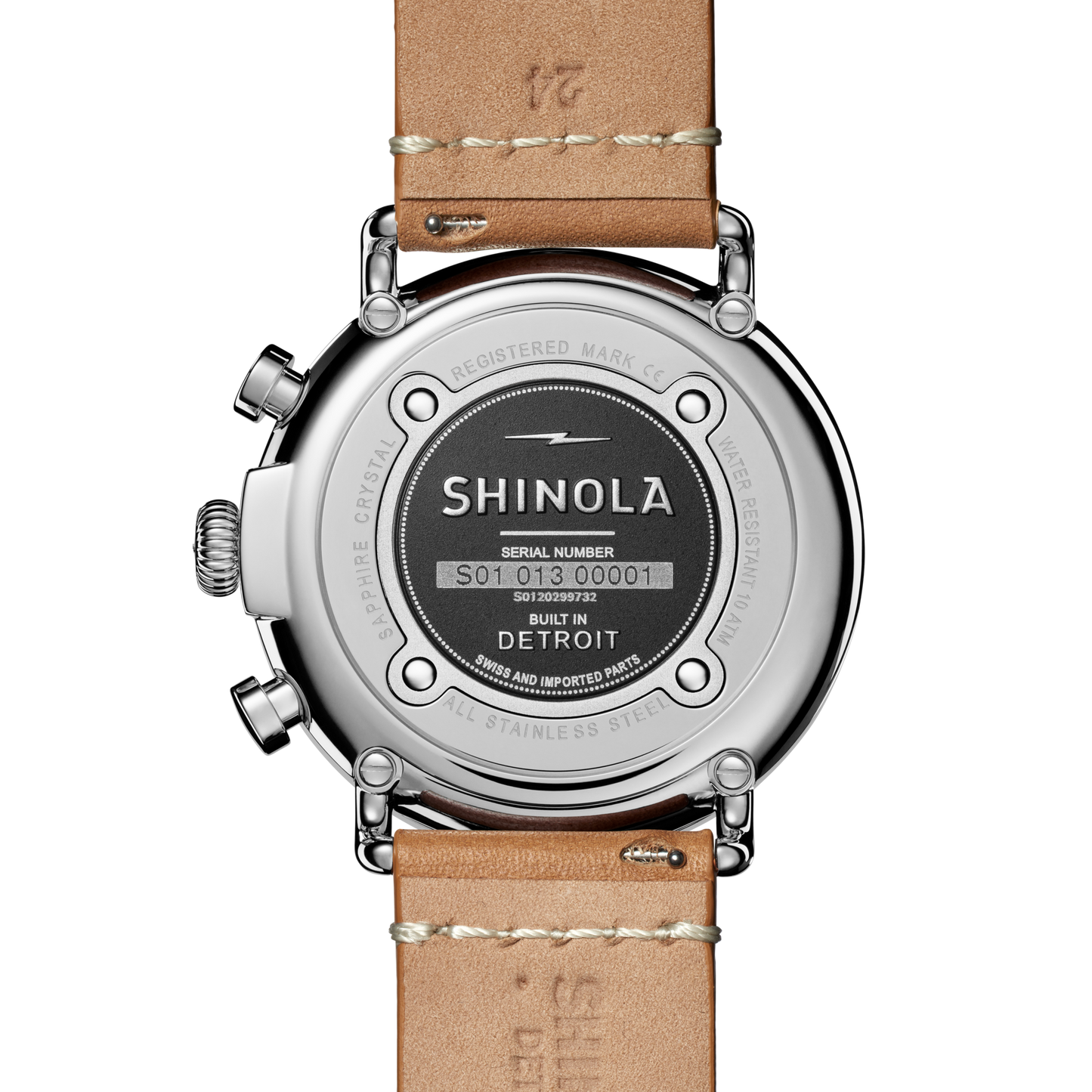 Shinola Runwell Chronograph 47mm White Dial Leather Strap Watch