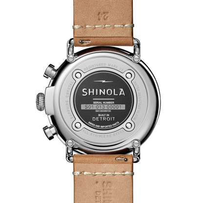 Shinola Runwell Chronograph 47mm White Dial Leather Strap Watch
