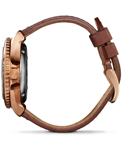 Shinola Bronze Monster Automatic 43mm Black Dial Leather Strap Watch