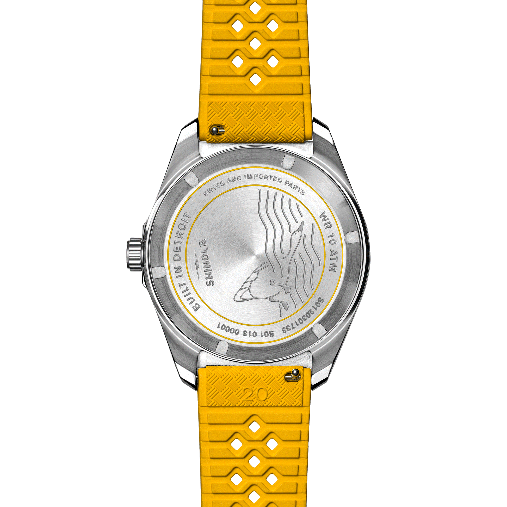 Shinola Duck 40mm Canary Yellow Dial Rubber Strap Watch