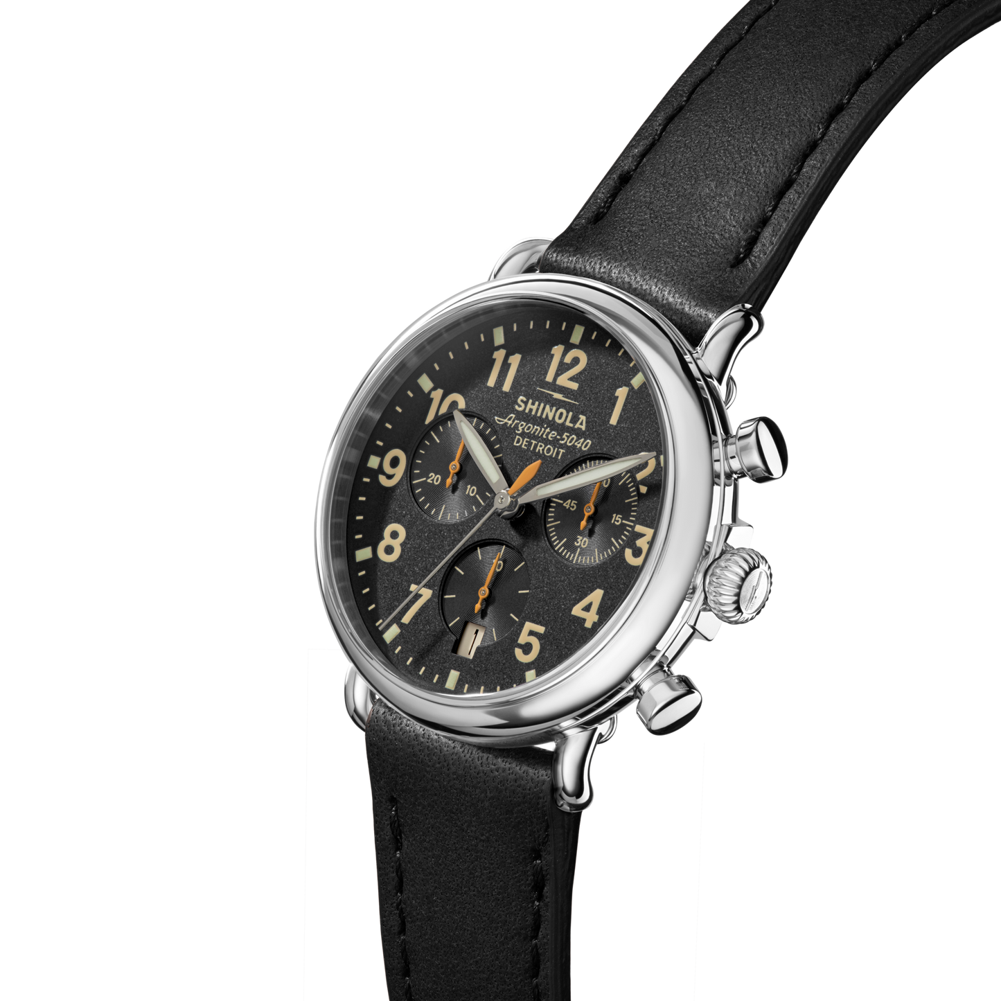 Shinola Runwell Chronograph 37mm Black Dial Leather Strap Watch