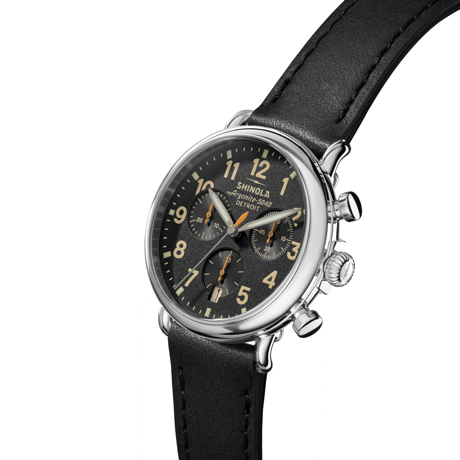 Shinola Runwell Chronograph 37mm Black Dial Leather Strap Watch