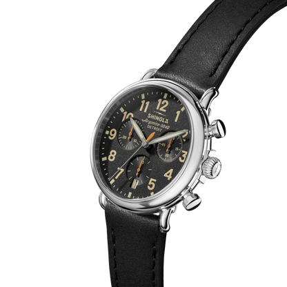 Shinola Runwell Chronograph 37mm Black Dial Leather Strap Watch