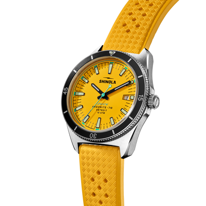 Shinola Duck 40mm Canary Yellow Dial Rubber Strap Watch