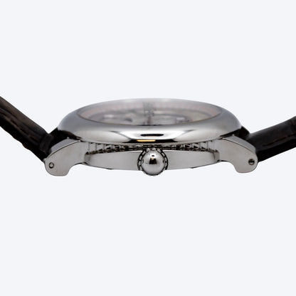 Pre Owned Gérald Genta Arena Bi-Retro 45mm Steel Watch with Silver Dial and Brown Leather Strap