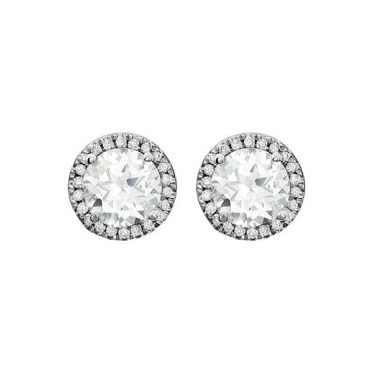 King Jewelers White Sapphire and Diamond Halo April Birthstone Earrings