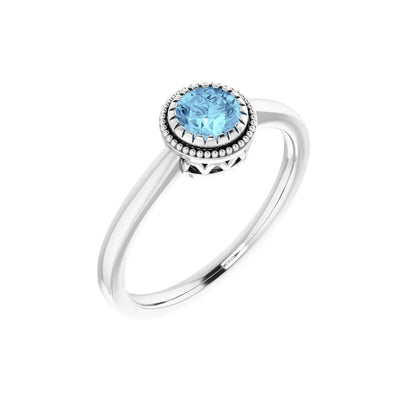 King Jewelers Bezel Set Aquamarine March Birthstone Ring