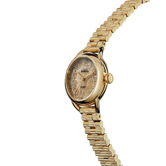Shinola Runabout 25mm Petoskey Stone Dial Gold PVD Watch