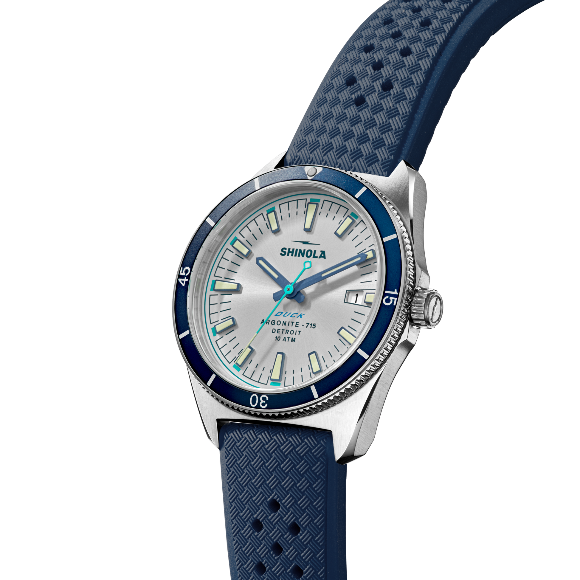 Shinola Duck 40mm Midnight Blue Dial Rubber Strap Watch