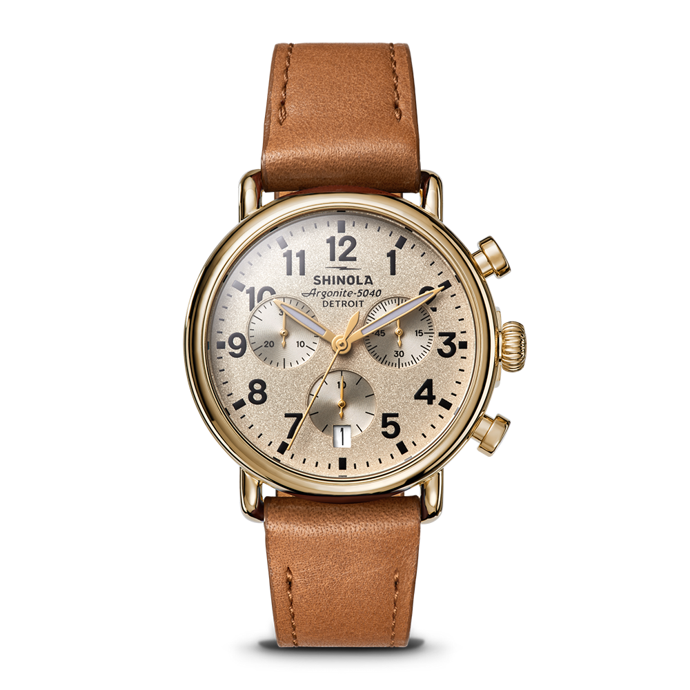 Shinola Runwell Chronograph 37mm Cream Dial Tan Leather Strap Watch