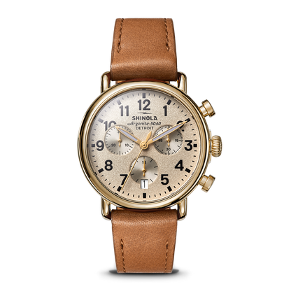 Shinola Runwell Chronograph 37mm Cream Dial Tan Leather Strap Watch