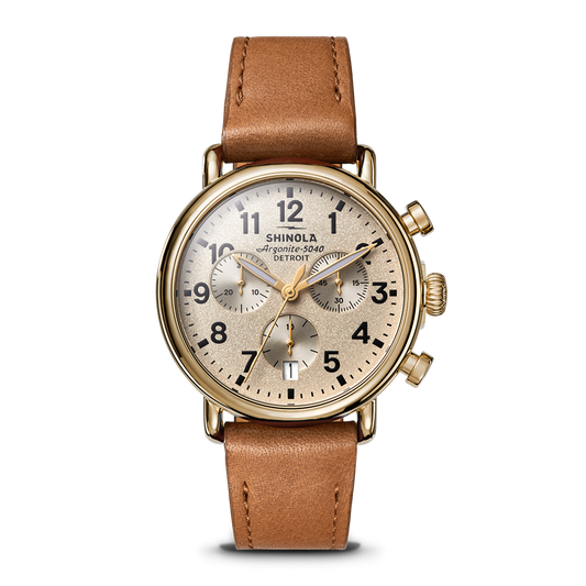 Shinola Runwell Chronograph 37mm Cream Dial Tan Leather Strap Watch