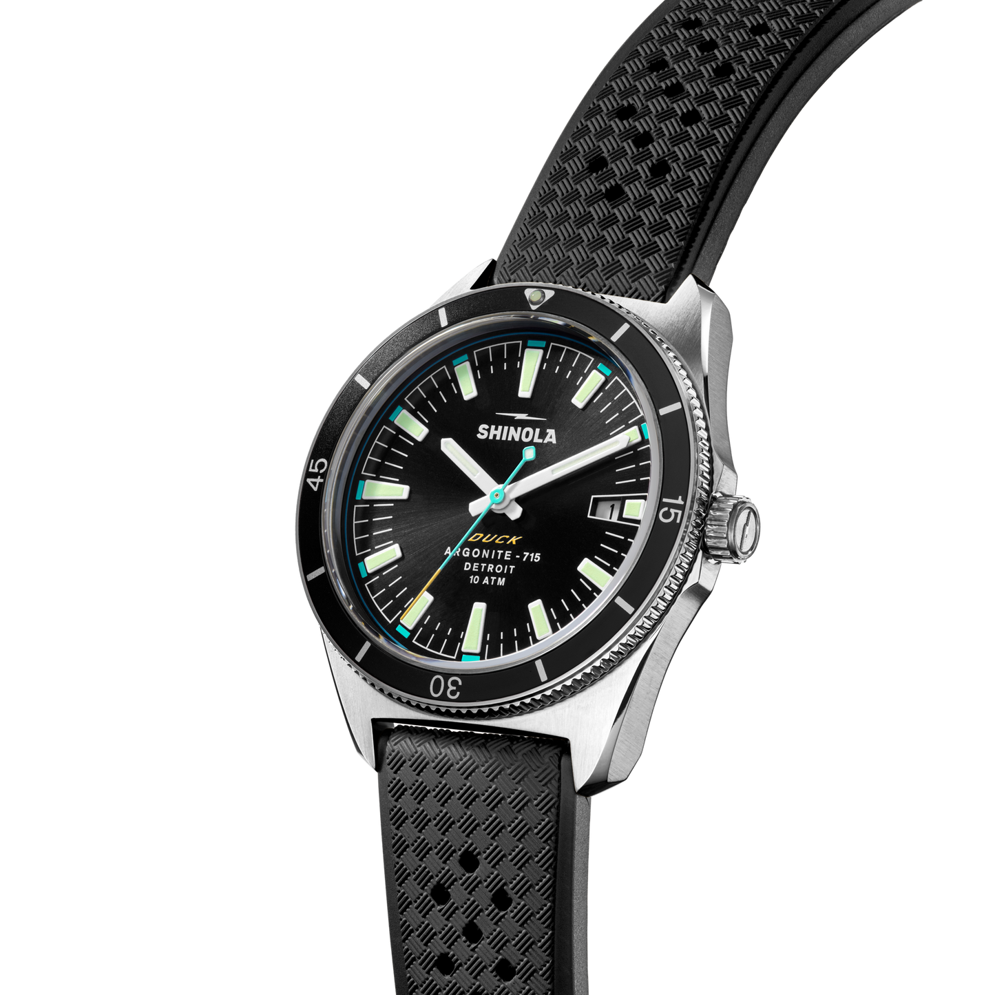 Shinola Duck 40mm Black Dial Rubber Strap Watch