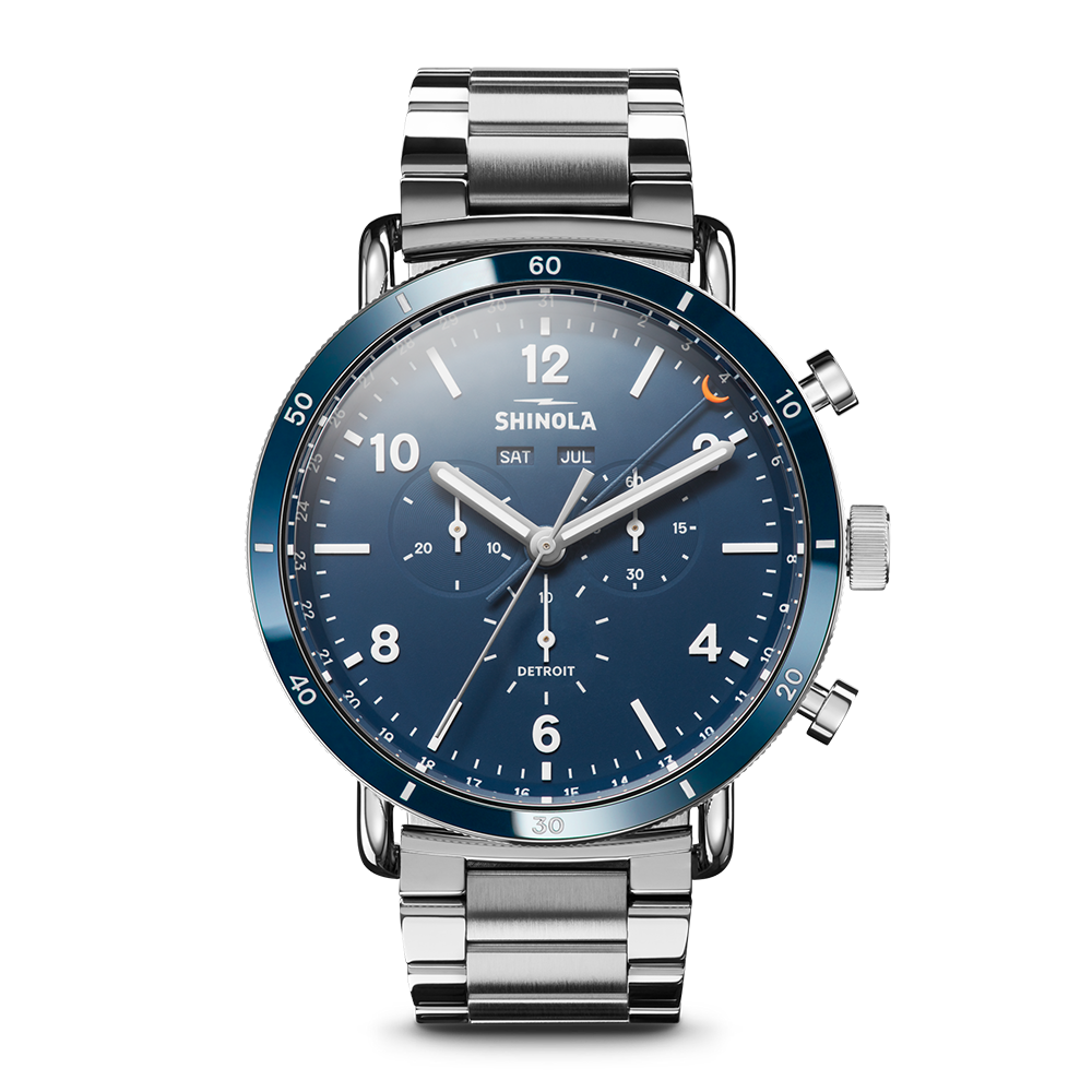 Shinola Canfield Sport Chronograph 45mm Midnight Blue Dial Stainless Steel Watch