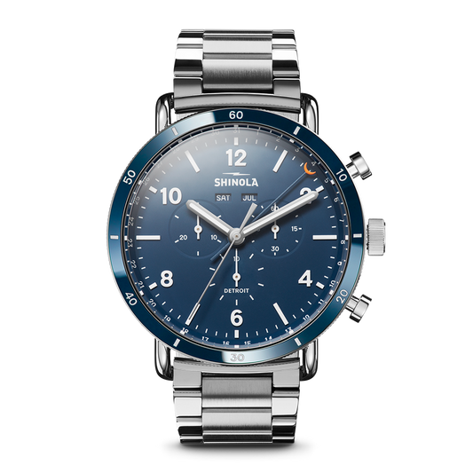 Shinola Canfield Sport Chronograph 45mm Midnight Blue Dial Stainless Steel Watch