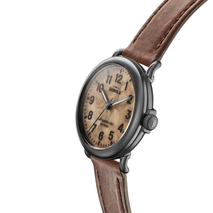 Shinola Runwell 41mm Petoskey Stone Dial Leather Strap Watch
