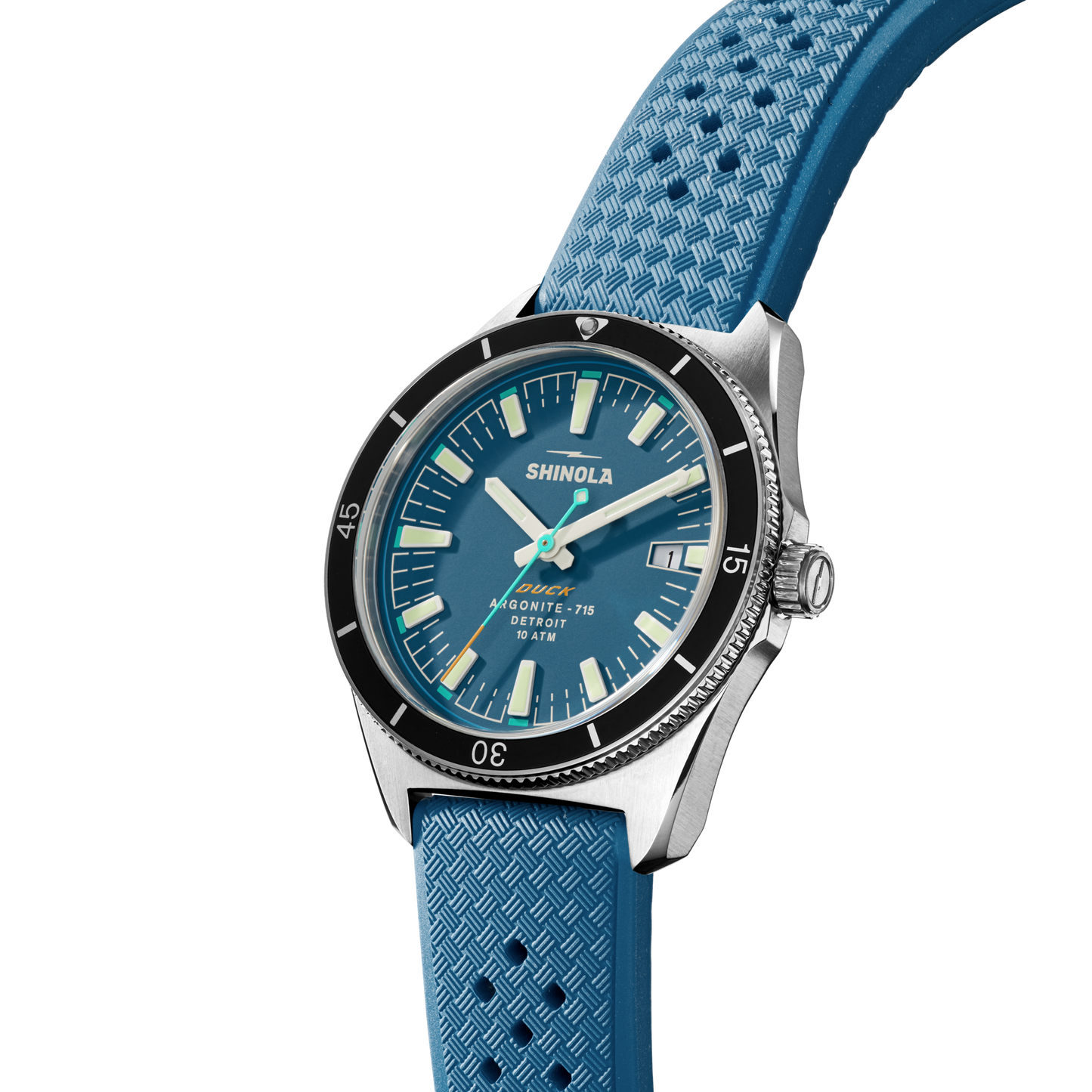 Shinola Duck 40mm Blue Dial Rubber Strap Watch