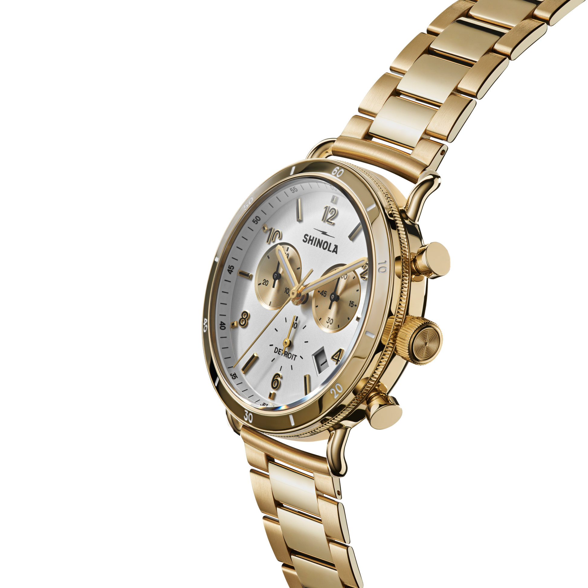 Shinola Canfield Sport Chronograph 40mm Silver Dial Gold-PVD Watch