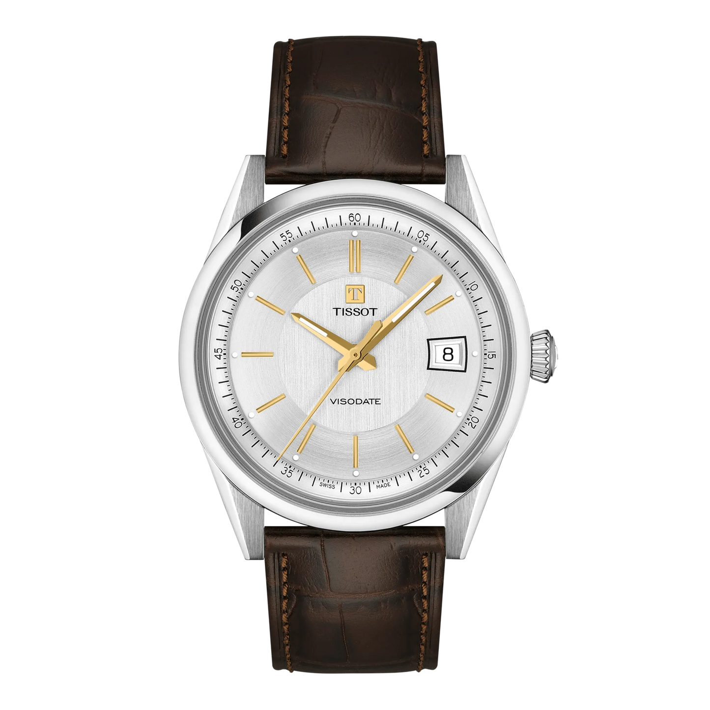 Tissot Visodate 39mm Automatic Silver Dial Leather Strap Watch