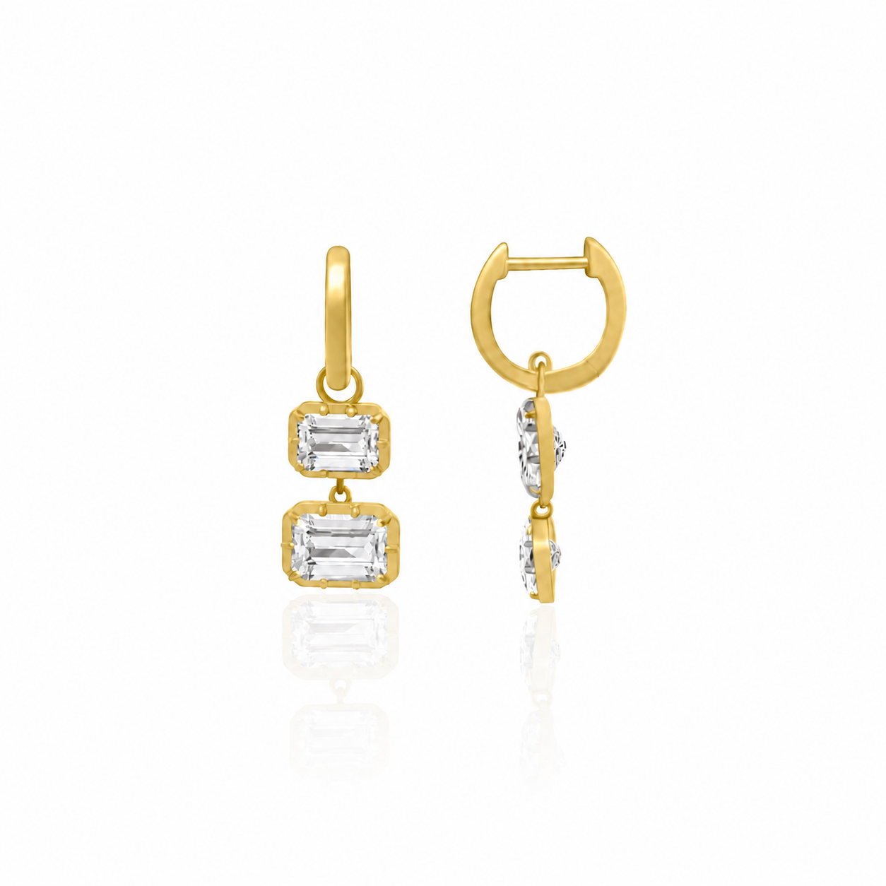 Ella Rose 14K Yellow Gold Double Emerald-Cut Diamond Drop Earrings