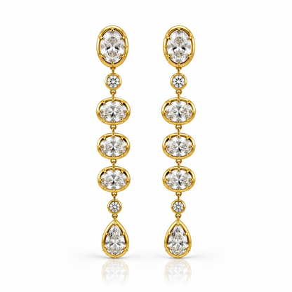 Ella Rose 14K Yellow Gold Oval and Pear Diamond Drop Earrings
