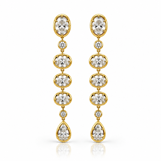 Ella Rose 14K Yellow Gold Oval and Pear Diamond Drop Earrings