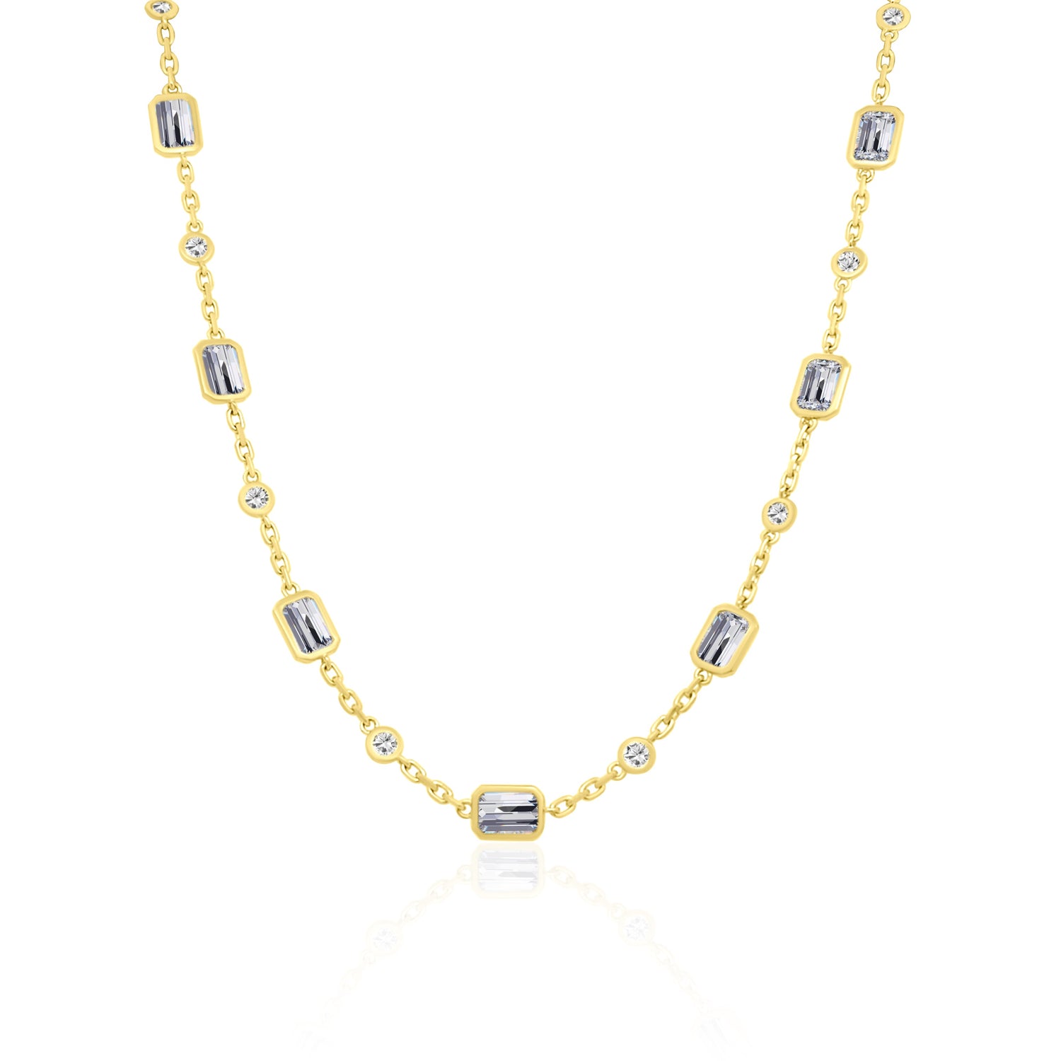 Ella Rose 14K Yellow Gold Emerald-Cut and Round Diamond Station Necklace