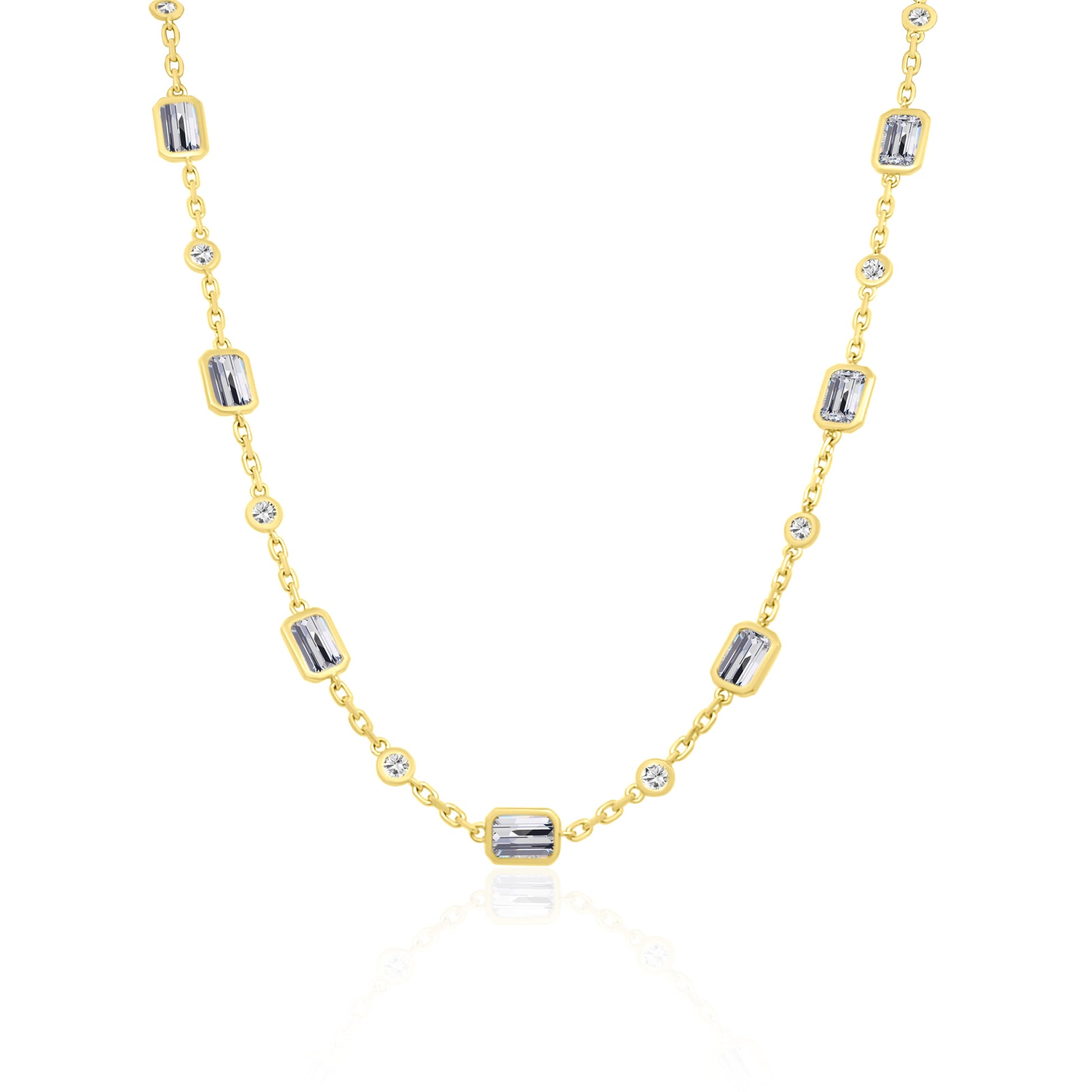 Ella Rose 14K Yellow Gold Emerald-Cut and Round Diamond Station Necklace