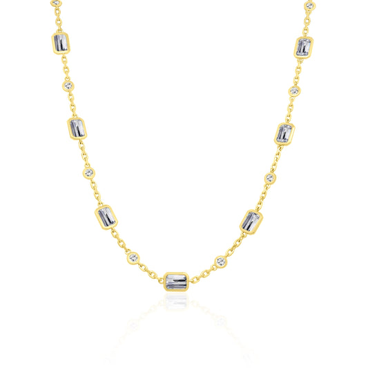Ella Rose 14K Yellow Gold Emerald-Cut and Round Diamond Station Necklace