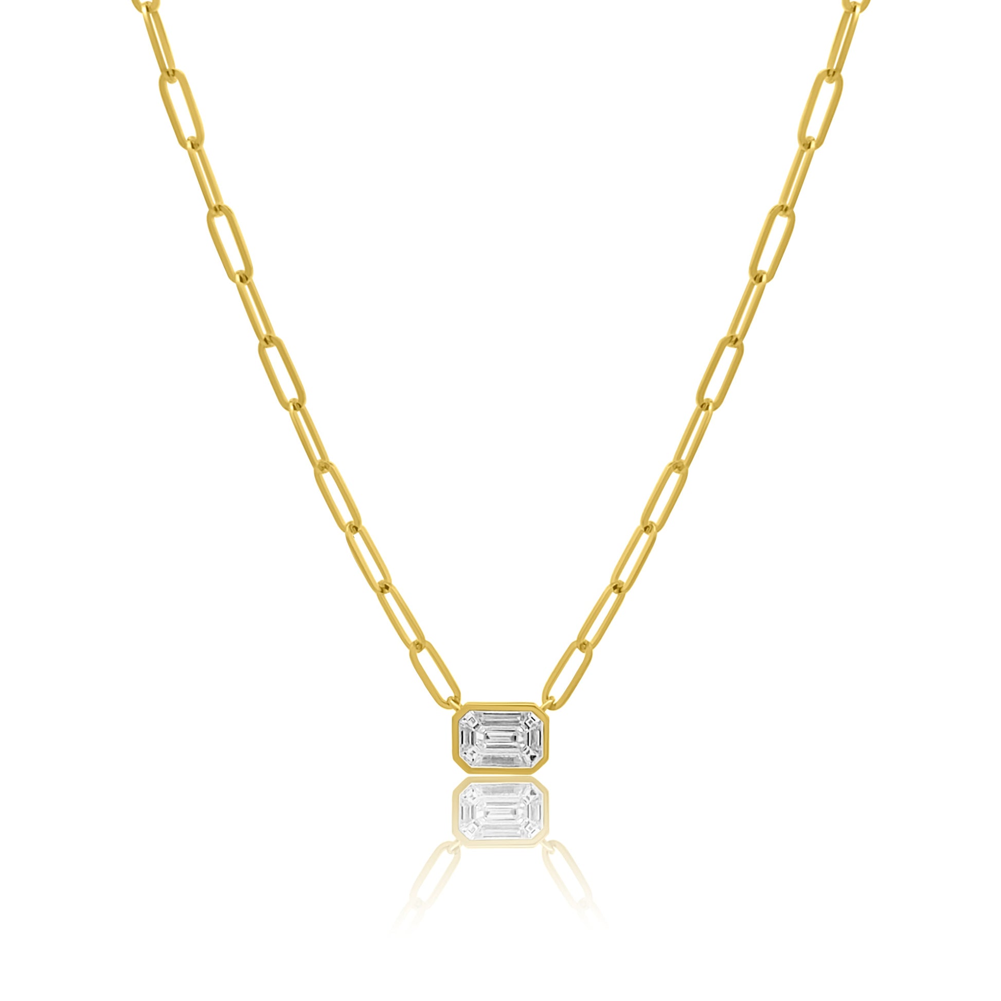 Ella Rose 14K Yellow Gold Emerald-Cut Diamond Paperclip Necklace