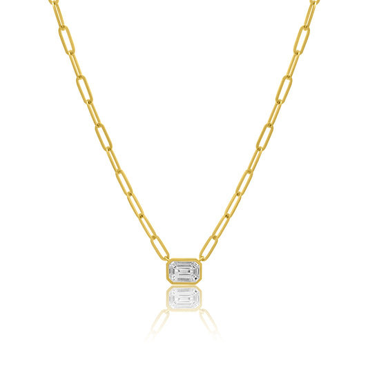 Ella Rose 14K Yellow Gold Emerald-Cut Diamond Paperclip Necklace