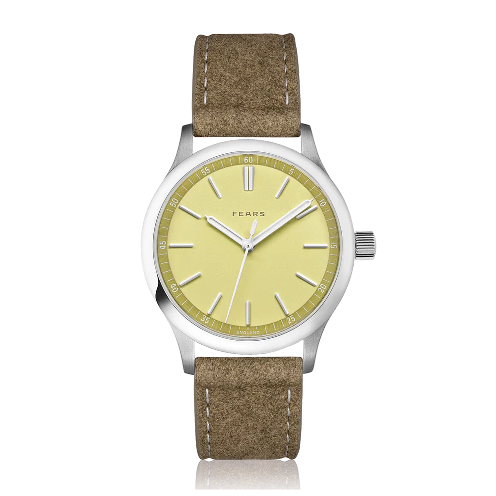Fears Redcliff 39.5 Sherbert Yellow Dial Brown Alcantara® Strap Watch